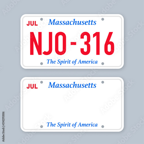 License plate of massachusetts. Car number plate. Vector stock illustration.