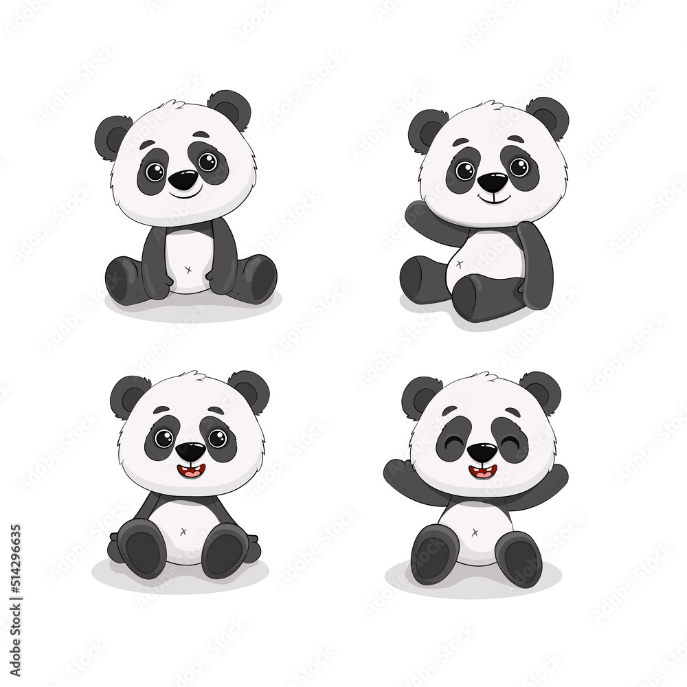 Cute cartoon panda. Cute panda bear, happy baby animal, lazy funny chinese bear. Set panda. Cute cartoon panda. Cute panda bear, happy baby animal, lazy funny chinese bear. Set panda.
