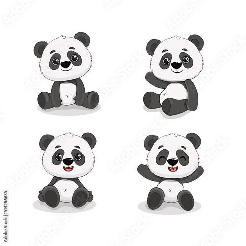 Fototapeta Naklejka Na Ścianę i Meble -  Cute cartoon panda. Cute panda bear, happy baby animal, lazy funny chinese bear. Set panda.
