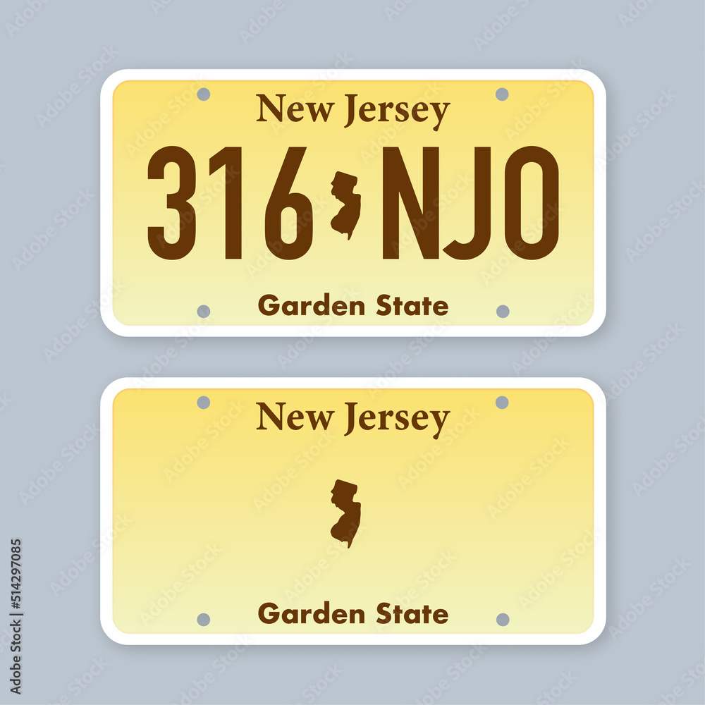 License plate of new jersey. Car number plate. Vector stock