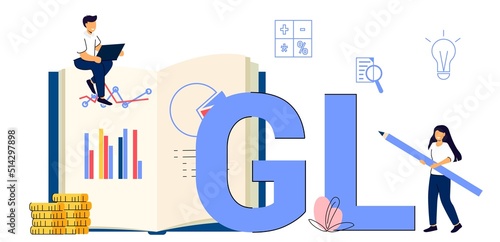 GL General Ledger Accounting general ledger Expenses vector illustration Bookkeeping accounts concept Calculator on financial statement and balance sheet annual