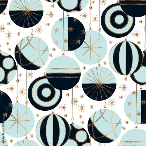 Luxury teal and gold ornaments Christmas pattern