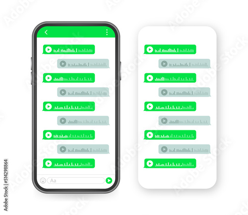 Voice, Record Audio message, speech bubble. Messenger chat screen. Vector stock illustration.