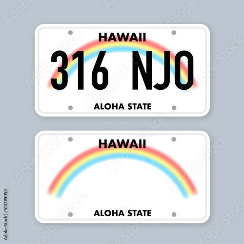 License plate of hawaii. Car number plate. Vector stock illustration.