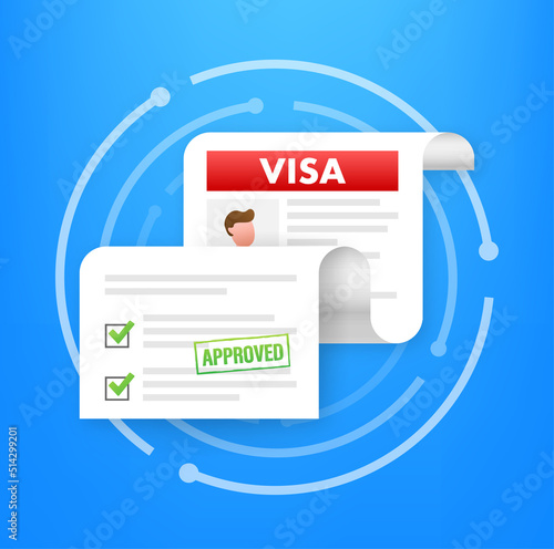 Clipboard with visa application. Travel approval. Immigration visa. Vector stock illustration.