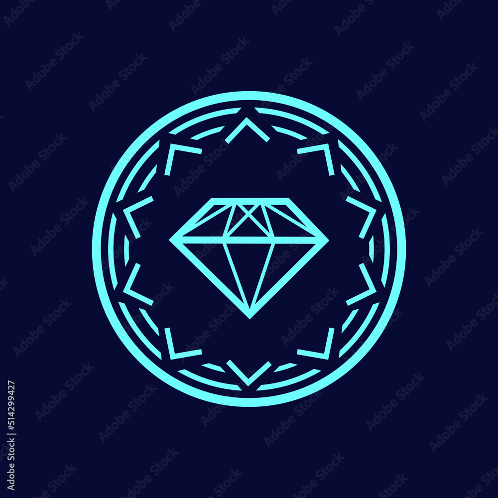 Diamond icon, crystal stone in a circle, vector design