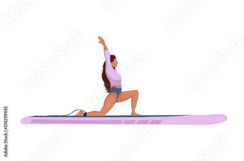 Yoga sup boarding. Paddle board and woman practicing yoga. Stand up paddle collection. Water sport