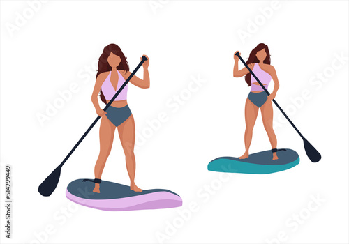 Woman on sup board, sup boarding concept. Sup surfers collections