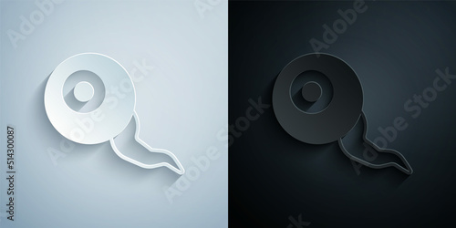 Paper cut Eye icon isolated on grey and black background. Happy Halloween party. Paper art style. Vector