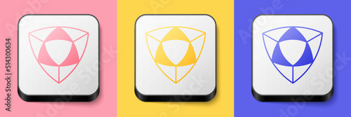 Isometric Diamond icon isolated on pink, yellow and blue background. Jewelry symbol. Gem stone. Square button. Vector