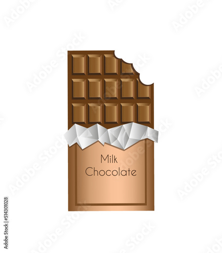 bitten off milk chocolate on a white background