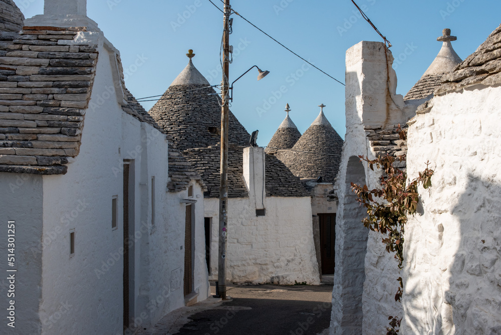 Iconic residential houses in the historic Trulli district in Alberobello, Southern Italy