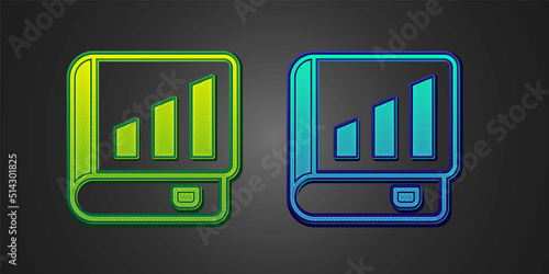 Green and blue Financial book icon isolated on black background. Vector