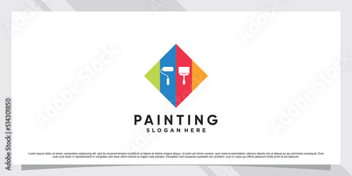 Painting logo design inspiration with roller, brush and creative element Premium Vector