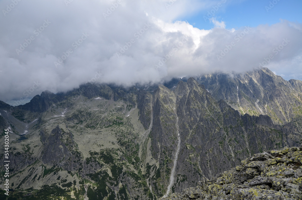 Scenic mountain landscape of Slovakian High Tatras from peak Slavkovsky Stit