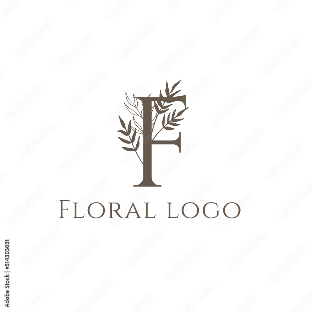 Hand Drawn Floral Letter Logo. Line art Modern Monogram Logo Botanical Template for Florist, Photographer, Fashion Blogger, Boutique, Interior Design. Luxury Branding Identity. Floral minimal logo