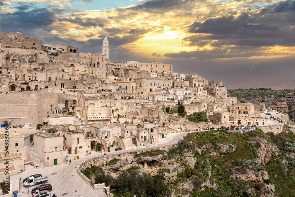 Scenic view of famous historic downtown Matera in Italy