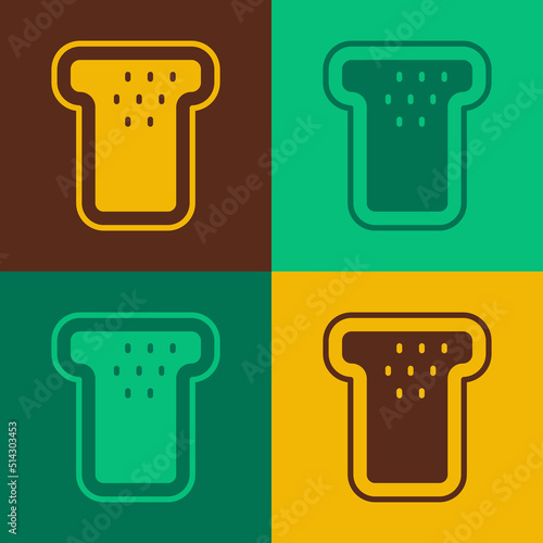 Pop art Bread toast for sandwich piece of roasted crouton icon isolated on color background. Lunch, dinner, breakfast snack. Vector
