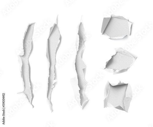 Set of realistic scratch claws and holes isolated on white background. Vector illustration element ready for your design. EPS10.	