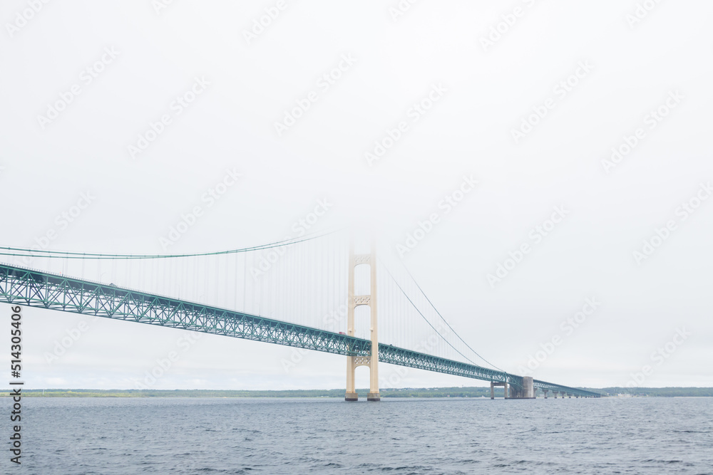 Mackinac Bridge in the fog, Michigan, USA Mackinac Bridge in the fog, Michigan, USA