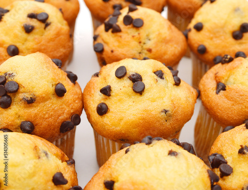 Chocolate chip muffin isolated on  background