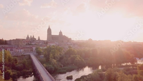 aerial drone view of Salamanca cathedral city, Spain. Latin venezuelan woman trip in europe  photo