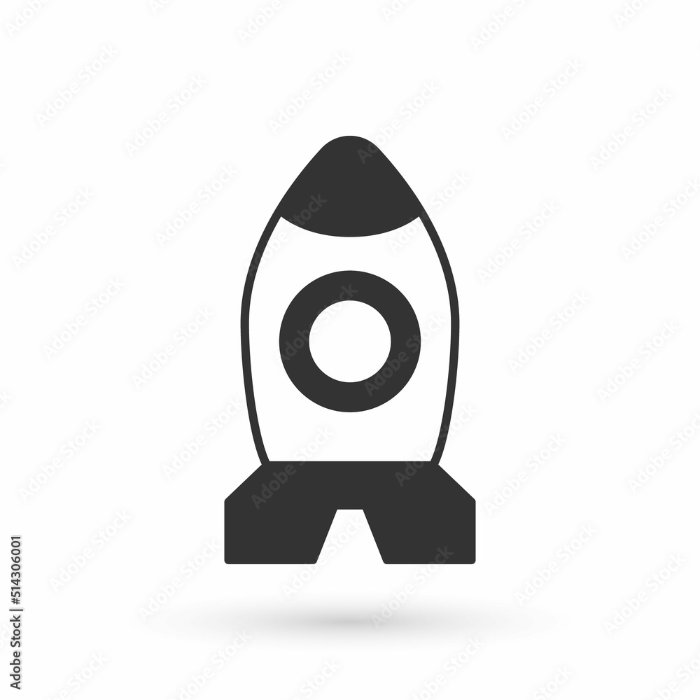 Grey Rocket ship toy icon isolated on white background. Space travel. Vector Grey Rocket ship toy icon isolated on white background. Space travel. Vector