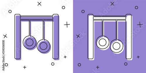 Set Gymnastic rings icon isolated on white and purple background. Playground equipment with hanging rope with rings. Vector