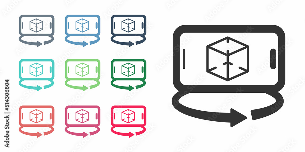 Black 3d modeling icon isolated on white background. Augmented reality or virtual reality. Set icons colorful. Vector