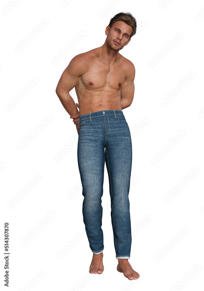 Shirtless handsome sexy male, isolated, 3D render Shirtless handsome sexy male, isolated, 3D render