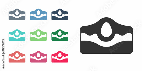 Black Acne icon isolated on white background. Inflamed pimple on the skin. The sebum in the clogged pore promotes the growth of a bacteria. Set icons colorful. Vector