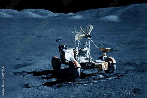 Fototapeta Naklejka Na Ścianę i Meble -  Moon rover on the surface of Moon. Elements of this image furnished by NASA