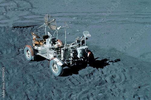 Fototapeta Naklejka Na Ścianę i Meble -  Moon rover on the surface of Moon. Elements of this image furnished by NASA