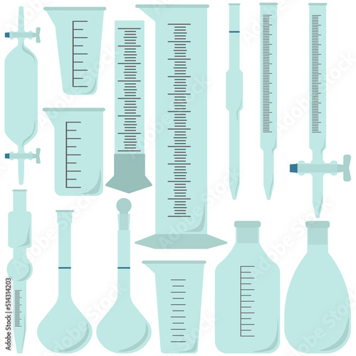 Glass volumetric glassware set, laboratory glassware and equipment