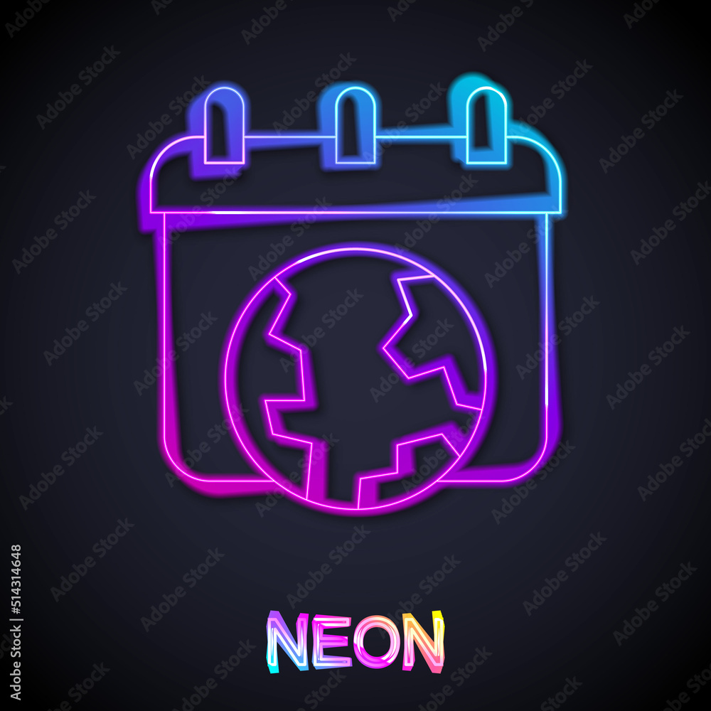 Glowing neon line World Earth day icon isolated on black background. Eco friendly world. Ecology and nature concept. Vector Glowing neon line World Earth day icon isolated on black background. Eco friendly world. Ecology and nature concept. Vector