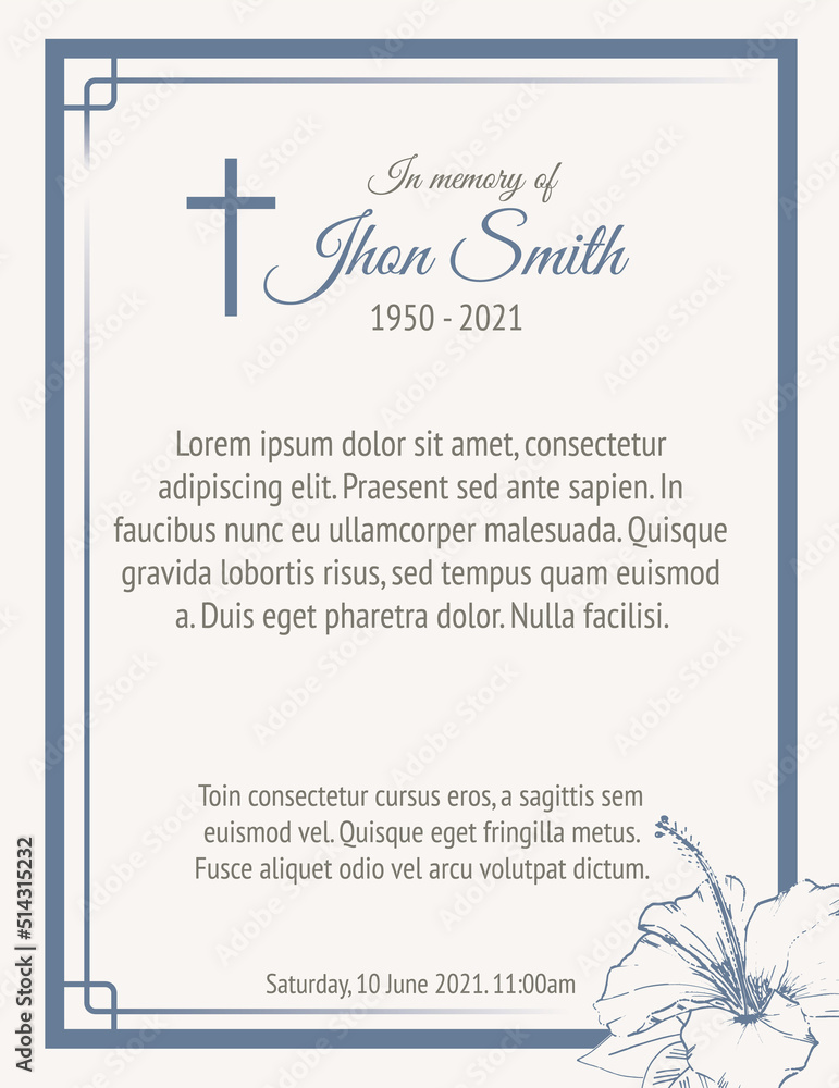 card template funeral with a flower Stock Vector | Adobe Stock