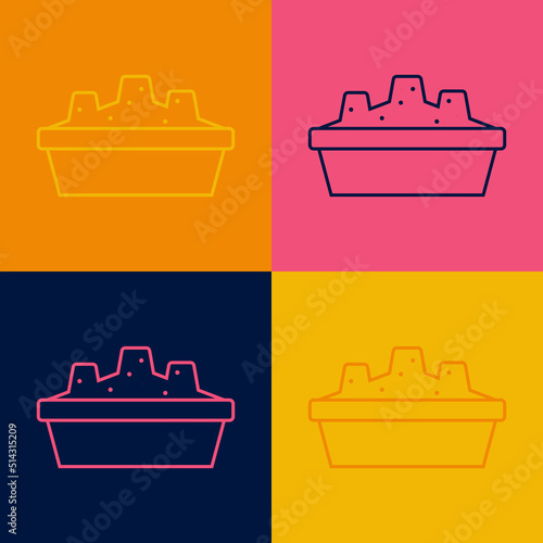 Pop art line Sandbox for kids with sand icon isolated on color background. Vector