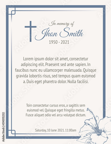 card template funeral with a flower