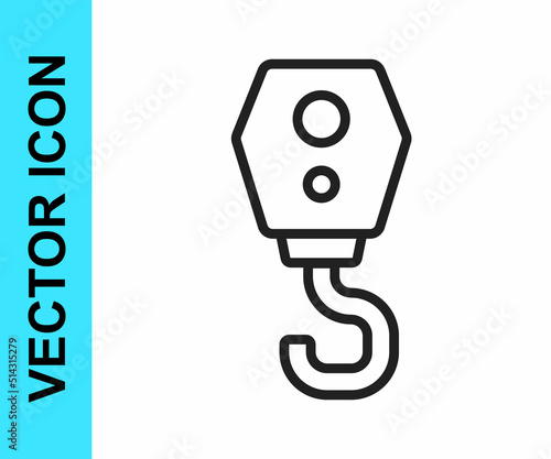 Black line Crane hook icon isolated on white background. Industrial hook icon. Vector