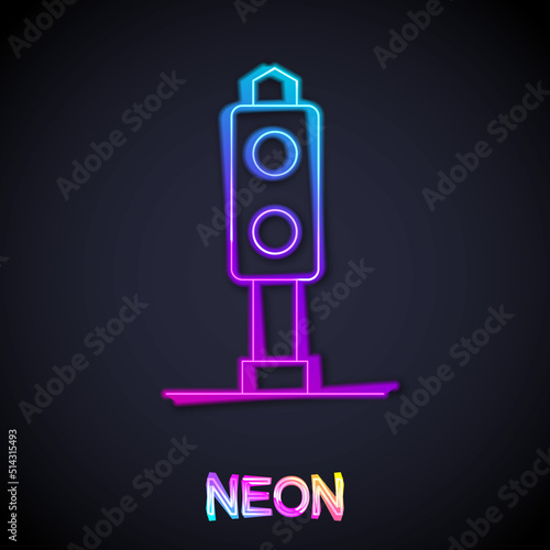 Glowing neon line Train traffic light icon isolated on black background. Traffic lights for the railway to regulate the movement of trains. Vector