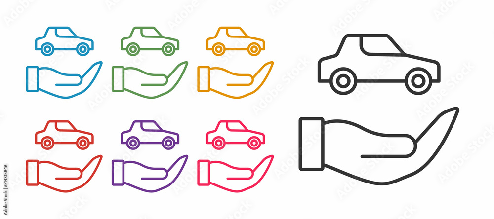 Set line Car insurance icon isolated on white background. Insurance concept. Security, safety, protection, protect concept. Set icons colorful. Vector Set line Car insurance icon isolated on white background. Insurance concept. Security, safety, protection, protect concept. Set icons colorful. Vector