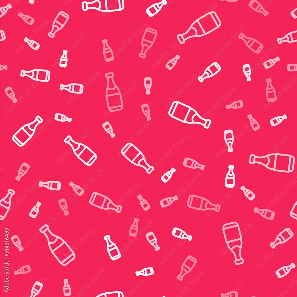 White line Champagne bottle icon isolated seamless pattern on red background. Merry Christmas and Happy New Year. Vector White line Champagne bottle icon isolated seamless pattern on red background. Merry Christmas and Happy New Year. Vector