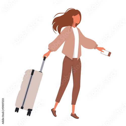 Girl with a suitcase and tickets.