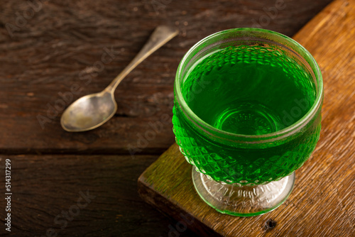 Fruit gelatin in the glass bowl.