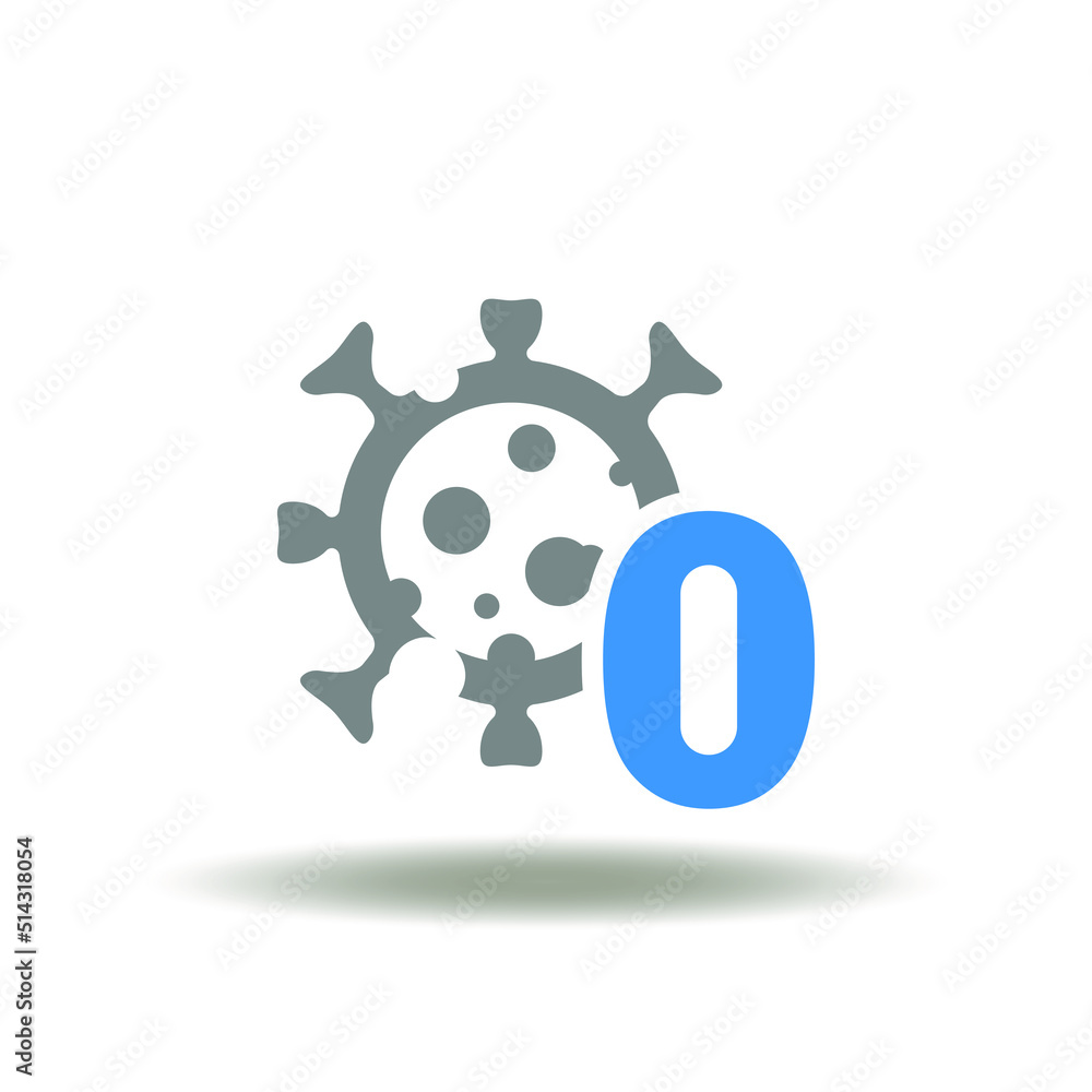 Vector illustration of virus molecule with zero number. Icon of zero covid. Symbol of coronavirus control and zero covid policy. Vector illustration of virus molecule with zero number. Icon of zero covid. Symbol of coronavirus control and zero covid policy.