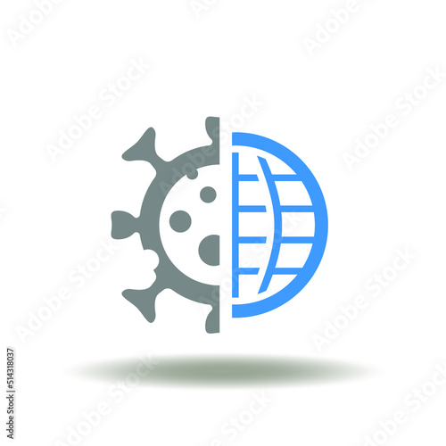 Vector illustration of virus half earth planet. Icon of coronavirus pandemic. Symbol of post covid world life.
