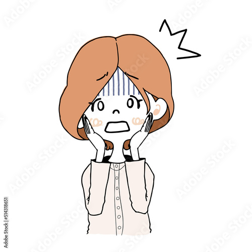 ショックな出来事があり、びっくりして落ち込んでいる様子の女の子のイラスト