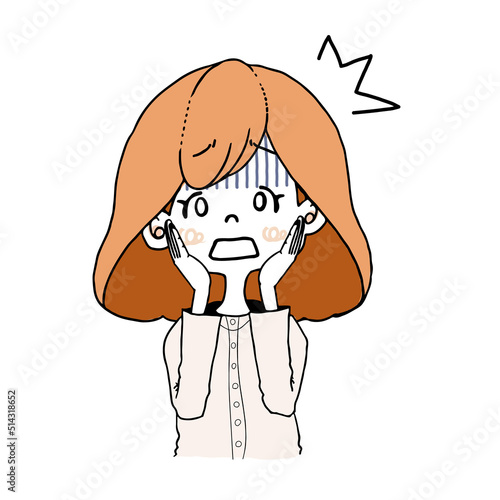 ショックな出来事があり、びっくりして落ち込んでいる様子の女の子のイラスト
