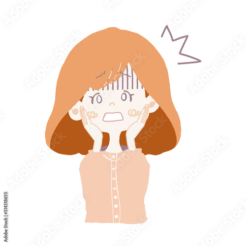 ショックな出来事があり、びっくりして落ち込んでいる様子の女の子のイラスト