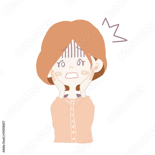 ショックな出来事があり、びっくりして落ち込んでいる様子の女の子のイラスト